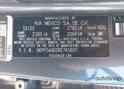 2024 Kia Forte Gt Line z USA, uszkodzony, nr VIN 3KPF54AD3RE741607